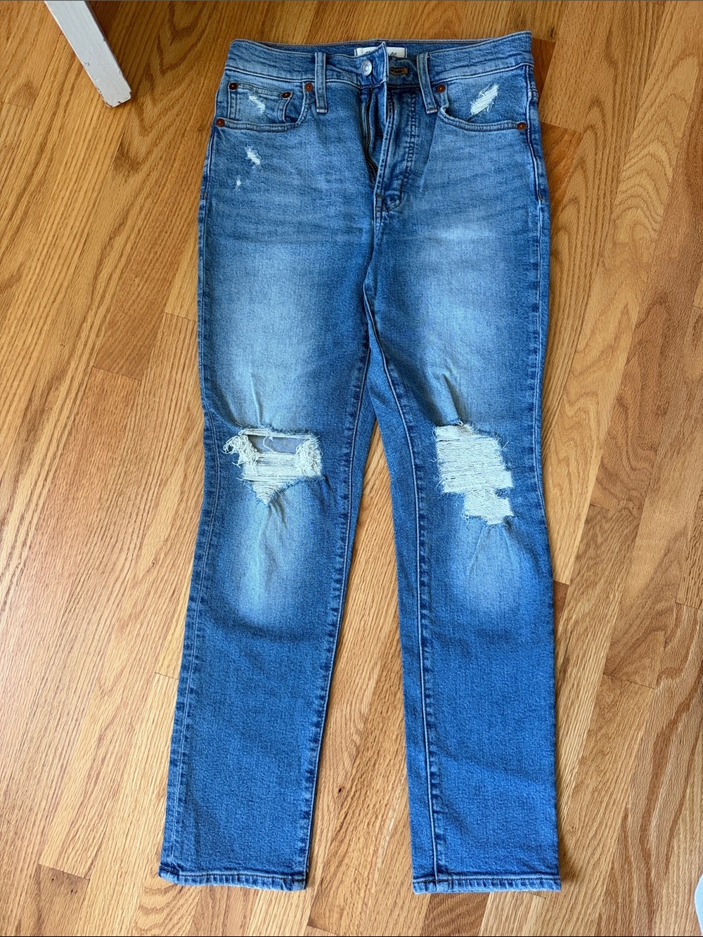 Madewell Distressed Medium Blue Straight-Leg Jeans